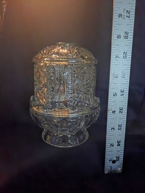 Clear pressed glass fairy lamp with Star and Bars pattern
